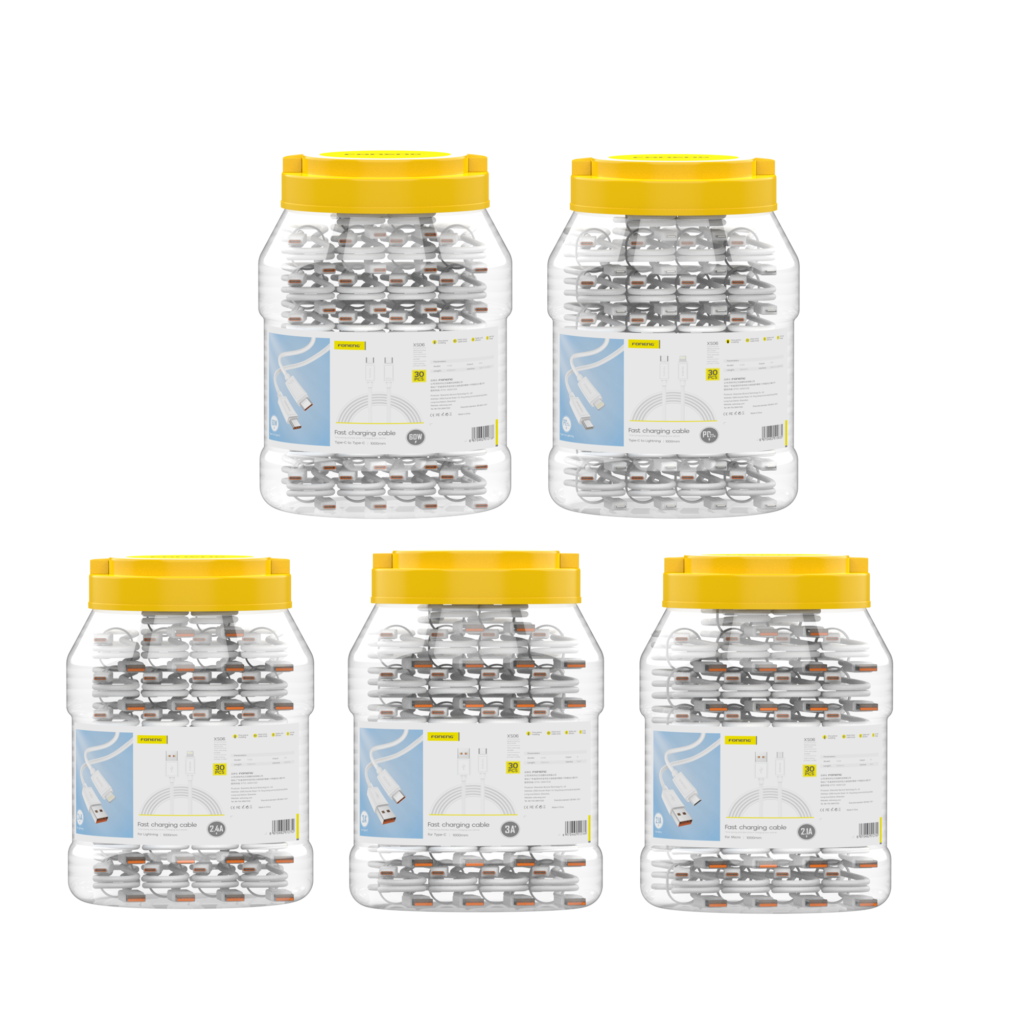 XS06 1M Cable Jar (30pcs/jar) (60W)Type-C to Type-C